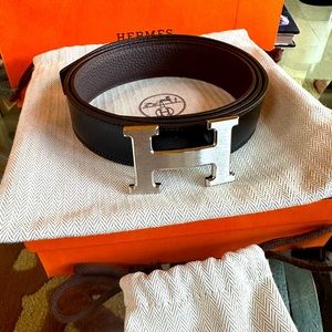 H Gourmette belt buckle & Reversible leather strap 32 mm